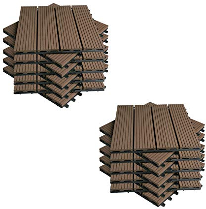EUGAD Dalle de Terrasse Clipsable, Lot de 12 Carreaux de Sol Extéreiur, avec Fixation Emboîtable, pour Terrasse, Balcon, Jardin, Patio, en Plastique, 30x60cm, Café