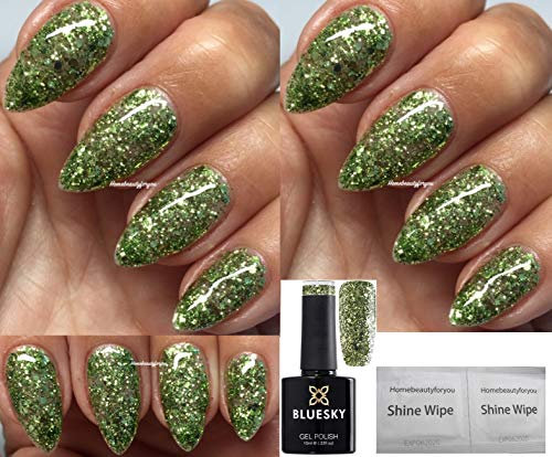 Bluesky Nail Gel Polish GREEN GLITTER LIME GREEN GLITTER MAKE A WISH CHRISTMAS COLOR S14N UV LED Soak Off 10ml