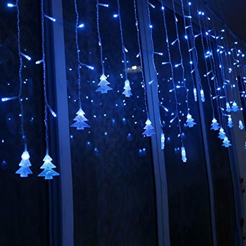 Klighten Lichtervorhang, Lichterketten, 96 LEDs, 3 m x 0,65 m, 8 Leuchtmodi, Fensterdekoration, Weihnachten, Hochzeit, Geburtstag, Haus, Terrasse, Blau