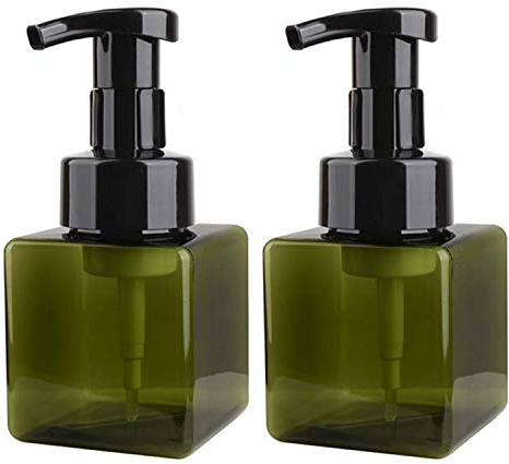 Alledomain 2Pcs 250ml (8.5oz) Empty Foaming Pump Bottles, Refillable Plastic Square Foam Soap Dispenser Liquid Hand Container for Cleaning, Travel, Cosmetics, Liquid Soap, Body Wash (Green)