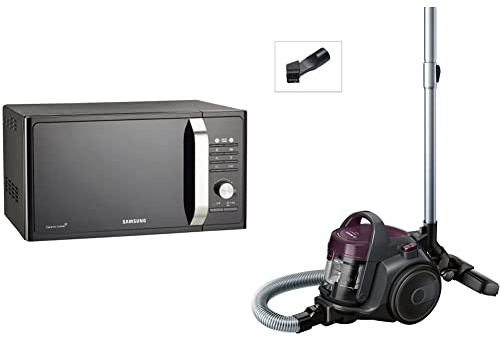 Samsung MG23F302TAK Four à Micro-Ondes Gril, 800 W, Gril 1100 W, Cuisson Saine, 23 Litres, Noir/Argent & Bosch Série 2 Aspirateur sans sac BGC05AAA1 – avec filtre hygiénique lavable – Couleur : Violet