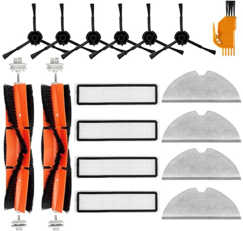 17 Stück Ersatzteile zubehör kompatibel mit Dreame D9 D9 Max D9 Pro L10 Pro | Staubsaugerzubehör inklusive 2 Hauptbürste, 6 Seitenbürsten, 4 Filter, 4 Wischtücher (schwarz)