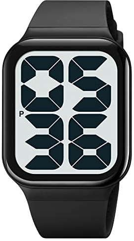 Yuxier Reloj para hombre con pantalla digital, electrónico, simple, moderno, clásico, impermeable, casual, para parejas, reloj cuadrado grande con luz EL, Blanco y negro., Correa