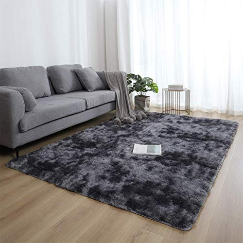 JURLEA Teppich moderner Flauschiger Hochflorteppich für Wohnzimmer weicher Rutschfester Teppich für Schlafzimmer Spielzimmer Moderne Heimdekoration (Schwarzgrau, 120 x 160 cm)