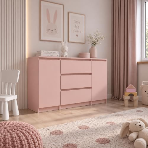 3xE living Byrå med 2 dörrar, 3 lådor, L: 120 cm, H: 78 cm, D: 40 cm, Färg: rosa