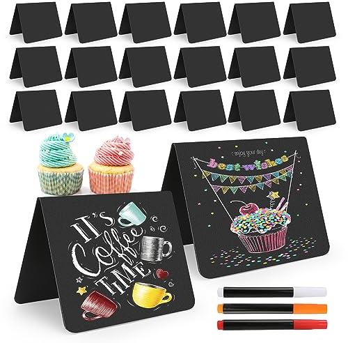 20 Stück Mini Kreidetafel Klein Kleine Tafeln Zum Beschriften,Küchennotizen,Tischkarten für Nachrichtenschilder,Preisschilder Tischkarten,Buffet,Hochzeit,Party,Bäckerei,Café