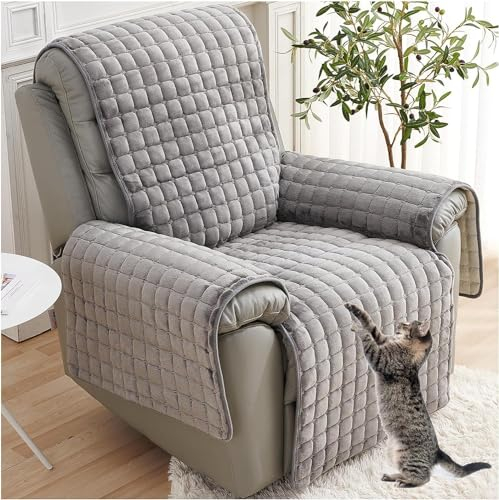 XRDSHY Sofa Armlehnenbezüge, Sesselschoner Sesselauflage, Fernsehsessel Schutzbezug Anti-Rutsch, Relaxsessel Bezüg Sesselüberzug für Zuhause mit Kindern und Haustieren Hund,Grau1-1 Sitz(53 * 190cm)