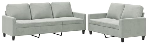 vidaXL Sofagarnitur 2-TLG., Sessel Couch mit Kissen, Sofa Wohnzimmersofa mit Armlehnen, Couchgarnitur Designsofa Sitzmöbel Polstermöbel, Hellgrau Samt