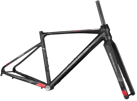 ZFF Rennrad Rahmen 43/46/49/52CM Aluminium-Legierung Rahmensatz Mit Carbonfaser-Gabel Steckachse 12 * 142mm Scheibenbremse Interne Führung Rahmen Für 700C Laufrad (Color : Black, Size : 49CM)