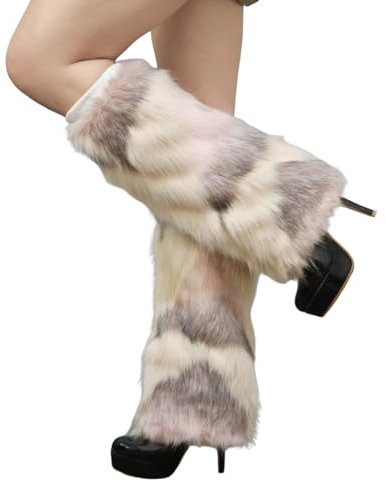 Gefomuofe Plüsch-Beinstulpen für Damen Plüsch Beinwärmer Flauschige Fell-Beinstulpen Fuzzy Fußabdeckung Beinwärmer Stulpen Legwarmers Warme Socken Stulpen Warme Abdeckung Stiefel Overknee-Socken