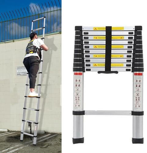 Teleskopleiter 3,2m Klappbare Leiter Aluminium Ausziehleiter Sicherheit rutschfest für Kletterdach/Hausarbeit/Dachbodennutzung, maximale Belastung 150 kg