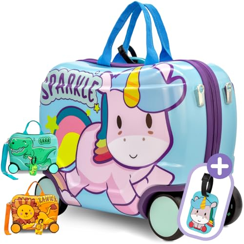 Kinderkoffer zum Draufsitzen als Handgepäck - Ersatz für Kindertrolley Mädchen - Kinderkoffer Mädchen - Kinder Reisekoffer für Kindergepäck