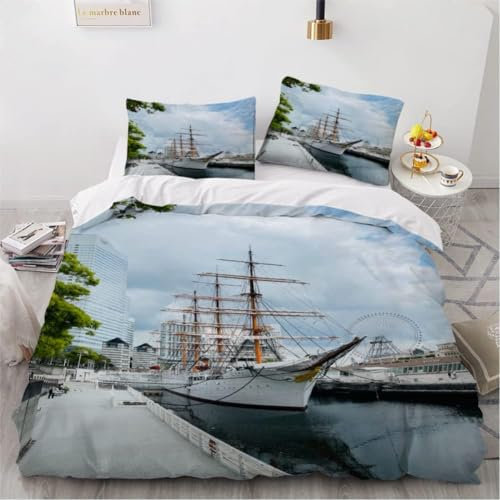 Copripiumino 160x200 Carriola Stampa 3D Set Copripiumino Architettura della Città Morbido Microfibra Biancheria da Letto Carriola, Copripiumone con 2 Federe con Cerniera G2498