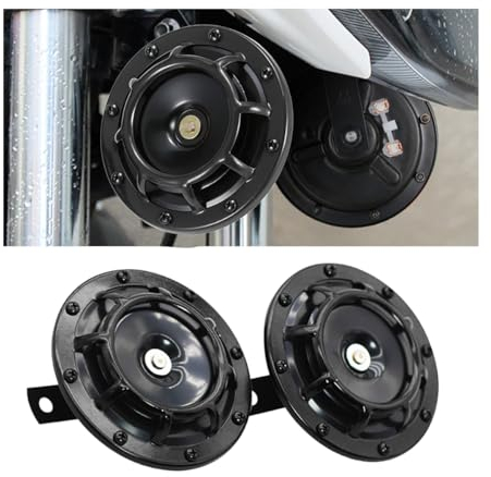 CGEAMDY 2 Pieces 12V Car Horn Kit, Car Horn Super Loud High Tone and Low Tone Metal Twin Horn Kit, 12V Car Speaker Air Horns with Bracket, For Vans, Trucks, Off-Road Vehicles(Black)