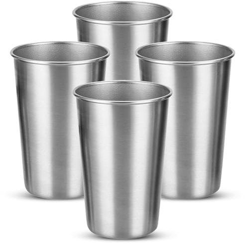 Bncxdc Vaso de acero inoxidable, 4 vasos de cerveza de metal reutilizables, sin BPA, apilables, para camping, picnic, hogar, niños y adultos, 500 ml, color plateado