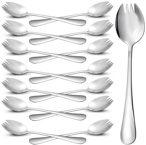 Lainballow 15 pcs Stainless Steel Sporks, Metal Sporks, 7.4 In Long Handle Salad Forks, Appetizer Dessert Sporks for Fruit Dessert Ice Cream Salad Soup Noodle Spaghetti