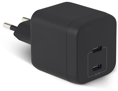 Amazon Basics Chargeur Mural USB C Nano GaN à Chargement Rapide, 35W, 2 Ports Pour Tablettes et Téléphones, Noir