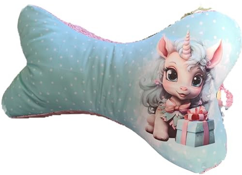 Made by EiDa Leseknochen, Nackenkissen, Einhorn 42 x 18 cm, 100% Baumwolle, mit Schaumstoffwürfeln und Polyesterfasern gefüllt, Lesekissen