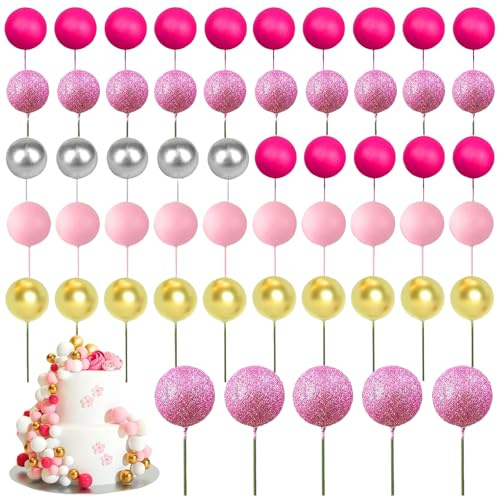 Pink Cake Decorations: 55 PCS Mini Balls and Toppers for Girl’s Baby Shower and Birthday Party, Princess Theme