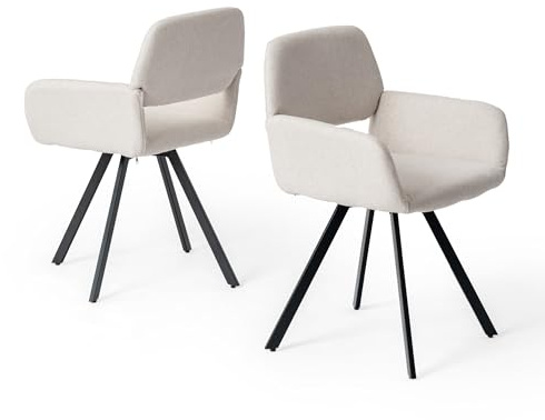 FurnitureR Drehstuhl für Wohnzimmer, 2er-Set, elegante Akzentstühle mit weichem Stoffsitz und Metallsockel, für Wohnzimmer, Schlafzimmer, Beige