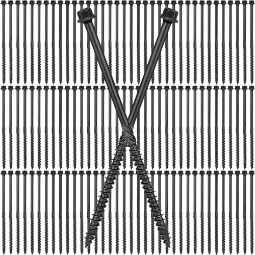 Hicarer 100 Pack 4 Inch Heavy Duty Timber Structural Wood Screws Bulk Black Steel Decking Screws for Timber Landscaping Construction Laminated Beams and Pole Barns Carpentry