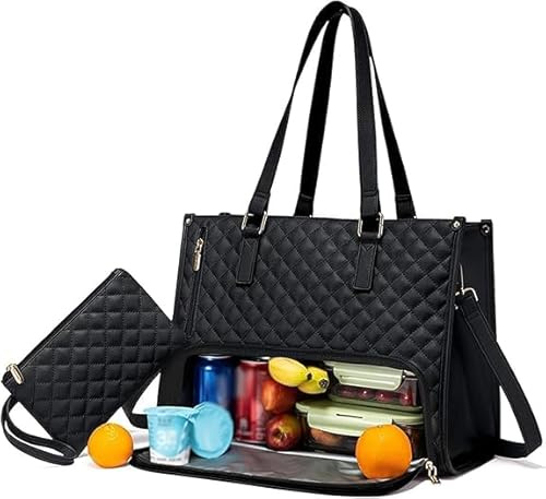2-in-1 wandelbare Tragetasche mit Lunchfach – große Laptoptasche für Damen, Business- und Bürohandtasche, schwarz