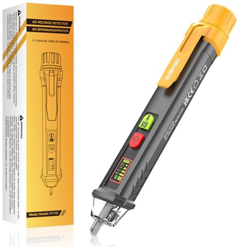 SURFOU Voltage Tester Pen, Dual-Range AC 12v/48v~1000v Non Contact Detector with NCV, LED Light, Audible Alarm, Indicator Wire Breakpoint Finder, and Live/Neutral Cable Detection