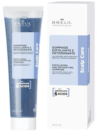 Brelil Professional Cura del cuoio capelluto anti-forfora, 150 ml, esfoliante e disintossicante con azulene, acido azelaico, microsfere perlite, perle di jojoba e buccia d'arancia