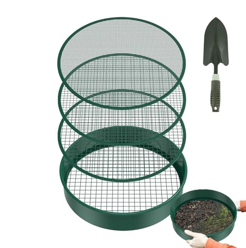 Tamiz de tierra, tamiz de suelo, acertijo de jardín, tamiz de jardín para tierra, tamiz de abono de tierra de arena, tamiz de metal, colador de plantación de uso agrícola de invernadero con malla de 4