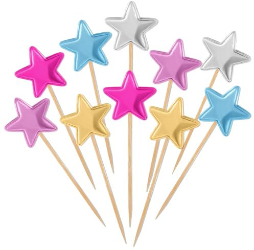Larrel 50 pezzi Star Cupcake Toppers, multicolore, in poliuretano, a forma di stella, decorazione per torte, a forma di stella, per cupcake, decorazione per compleanni, matrimoni, Natale, feste