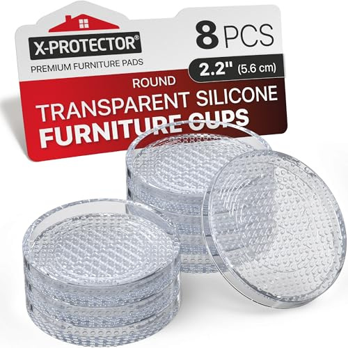 X-Protector Furniture Cups - 8 PCS 2.2 - Non Slip Furniture Pads for Hardwood Floors - Transparent Floor Protectors - Bed Stoppers to Prevent Sliding - Keep Furniture from Sliding on Floor! (Round)