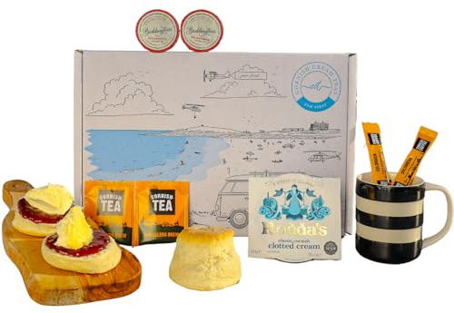 Cornish Cream Tea for Two, Traditional Afternoon Tea Set with Scones, Clotted Cream, Jam, Tea and Coffee