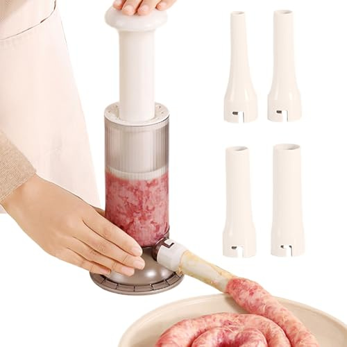 Manual Sausage Stuffer - Meat Filling Tool, Hand Crank Machine | Home Kitchen Sausage Presser, Vegetable Link Maker with Tubes for Commercial Use in Restaurants and Food Preparation Settings