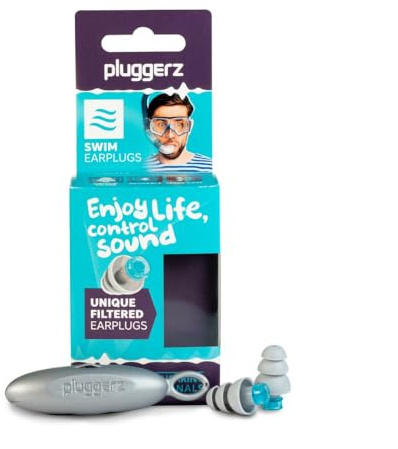 Pluggerz Enjoy Swim Ohrstöpsel, wiederverwendbare Silikon-Ohrstöpsel mit Filter, reduzieren Druck und Wassereintritt in die Ohren, universelle Passform, Schutz zum Schwimmen, Baden oder Duschen, 1