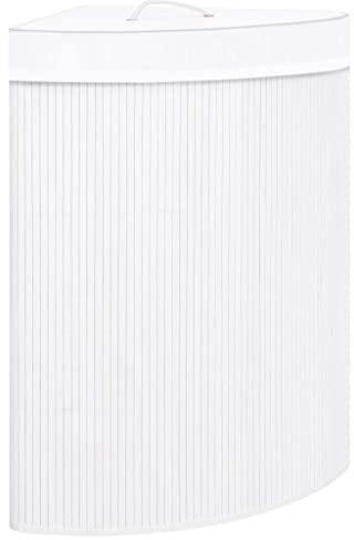 Panier à Linge, Corbeille Coffre Bac à Linge Panier de Rangement d'angle Bambou Blanc 60 L