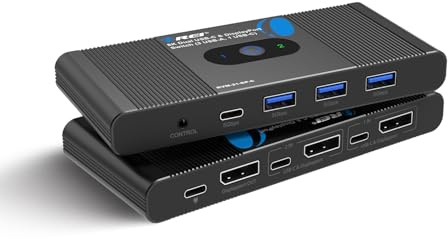 OREI 8K KVM Switch – DisplayPort Switch 2 in 1 Out, USB-C for 2 Computers | DisplayPort 1.4 KVM, KVM Switch 2 Computers 1 Monitor, Supports 4K 144Hz / 120Hz & KVM USB 3.0 Hub