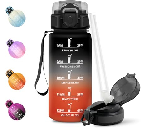 JAPORIA Borraccia 500ml, Bottiglia Acqua con Cannuccia, a Prova di Perdite, Indicatore del Tempo, Riutilizzabile, per Ufficio, Escursionismo