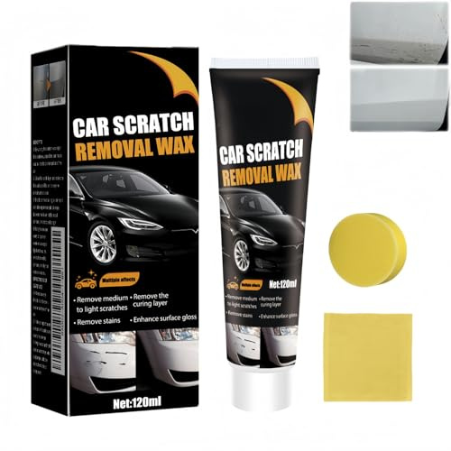 Car Scratch Remover Kit,120 ml Car Scratch Repair Paste & Removal Wax,Remove Minor Scratches and Restore Surface Shine,Black C/ar Scratch Remover,C/ar Paint Scratch Remover,Includes Sponge and Towel
