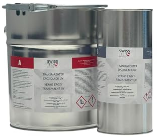 Transparenter Epoxidlack UV 4,8 KG für bis zu 40 m² | 2K Epoxidharz Versiegelung für Garagenboden & Betonbeschichtungen Decklack | Glänzend, UV-Beständig, Chemikalienfest, Transparent | SwissTech