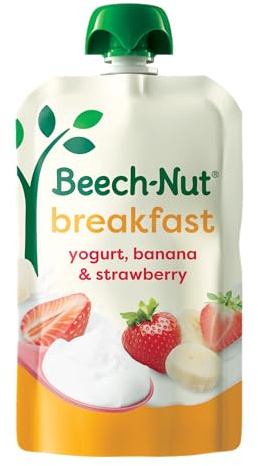 Beech-Nut Toddler Food Breakfast Pouches,Yogurt Banana & Strawberry Puree, 3.5 oz (12 Pack)