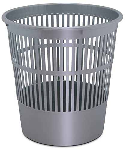 Waytex 931071 Poubelle de bureau gris – Corbeille à papier en plastique ajouré pour bureau, chambre– Contenance 16L – Couleur Gris