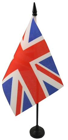 AZ FLAG - United Kingdom Table Flag 4'' x 6'' - British Office Mini Banner 100% Polyester 15 x 10 cm - Mini Desk Flag with 10'' Pole and Black Plastic Base