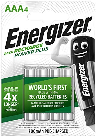 Energizer - Rechargeable Battery, Power Plus, AAA, hr03, 1.2 V, 700 mAh, 4 pezzi