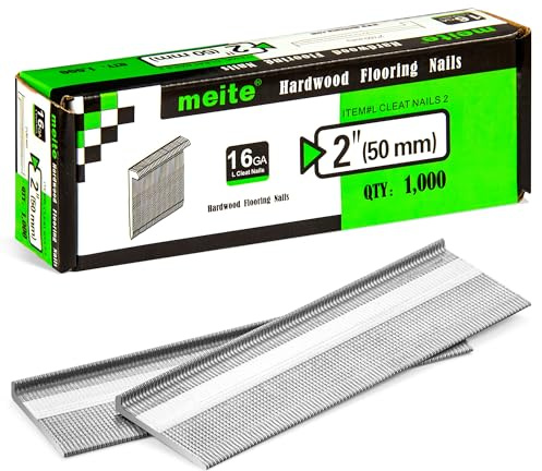 Meite 16 Gauge 2-Inch L-Shaped Flooring Cleats, 1000 Pieces, Coated Steel, Ideal for Hardwood Flooring, Construction, Roofing, Packing, Prefab Housing