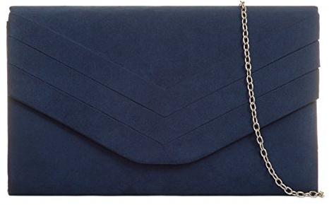 fi9 Women's Stylish Suede Envelop Style Bridal Wedding Evening Clutch Party Purse Hand Bag (Navy Blue)