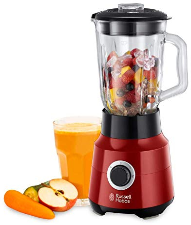 Russell Hobbs Frullatore Elettrico Rosso - Recipiente in vetro da 1,5 l - Motore Potente da 0,9 HP, Tritaghiaccio, Lama in Acciaio Inox, Mixer no BPA, Tritatutto elettrico, Frullatore 24720-56