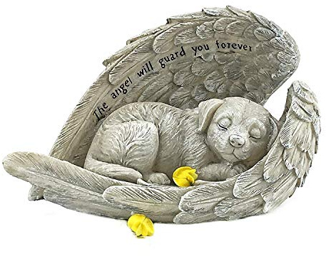 Bellaa 22885 Dog Garden Statue Angel Pet Sculptures Pet Figurine Memorial Grave Marker Tribute Stone Finish Gifts Lawn Yard