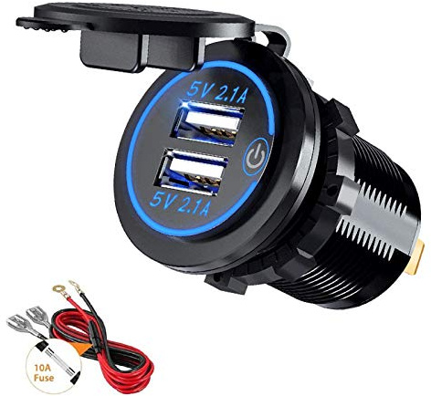 Thlevel Auto USB Ladegerät KFZ Steckdose 5V 4.2A Schnellladung | mit LED Anzeige wasserdichte und Staubdicht für 12V-24V Fahrzeuge Boot Motorrad SUV Bus LKW Wohnwagen Marine Blau