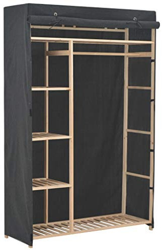 Tidyard Kleiderschrank Stoff Mit 5 Feste Regalb?den, Garderobenschrank Campingschrank Faltschrank, Stoffkleiderschrank mit Kleiderstange ausgestattet,Ma?e:110 x 40 x 170 cm (B x T x H) Grau