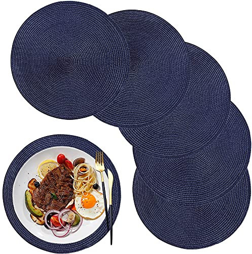 WANYD Placemats Round Placemats for Dining Table Set of 6 Washable Round Placemats 12.6 Inch Heat Resistant Non Slip Round Table Mats for Kitchen Table Blue 32CM